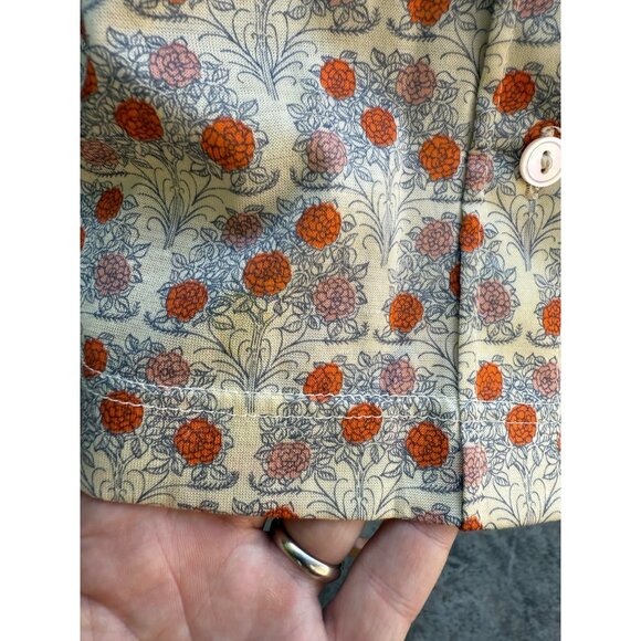 70s Bleyle Ditzy Floral Blouse 100% Cotton Button-Up Shirt Ivory Orange Carnatio - Picture 8 of 12
